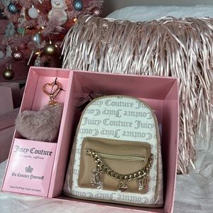 Juicy Couture Pecan White Mini Backpack & keychain